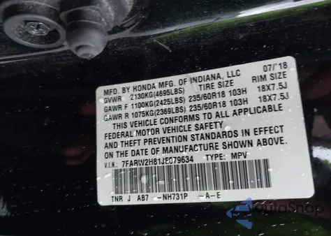 2018 Honda Cr-V Ex-L/Ex-L Navi z USA, uszkodzony, nr VIN 7FARW2H81JE079634